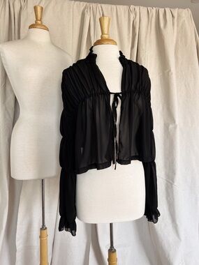 Black Sheer Tie-Front Women's Blouse